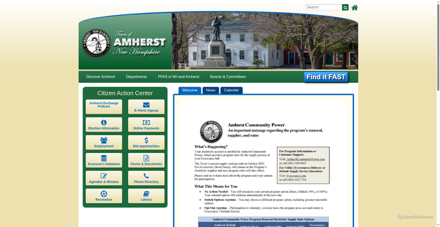 Security scan screenshot of https://www.amherstnh.gov/