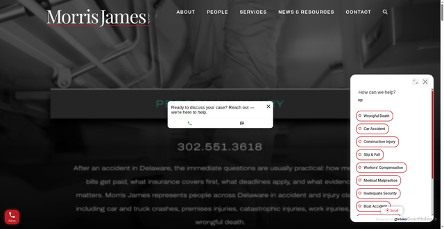 Security scan screenshot of https://www.morrisjames.com/service/personal-injury/