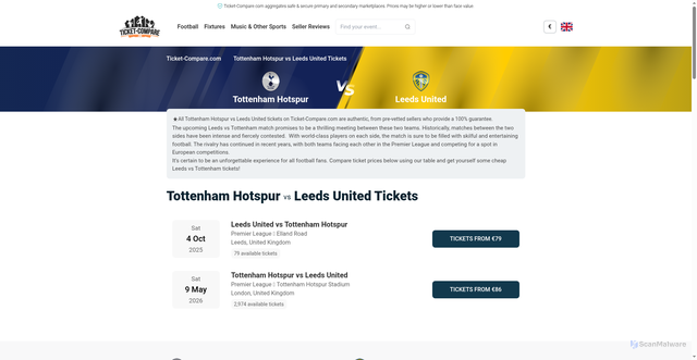 Security scan screenshot of https://ticket-compare.com/fixtures/tottenham-hotspur-leeds-united-tickets/