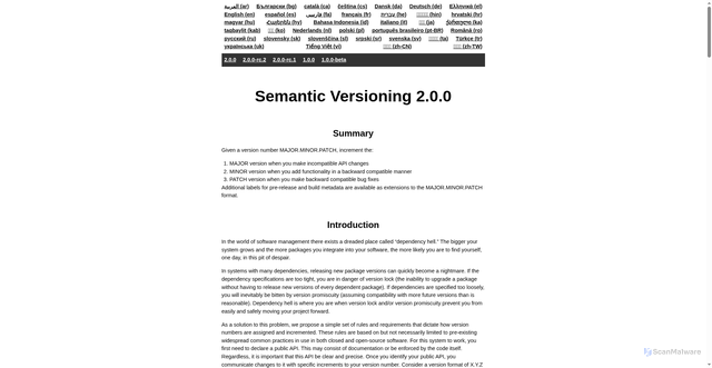 Security scan screenshot of https://semver.org/