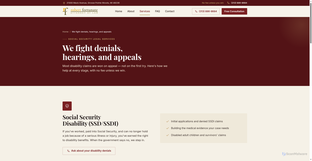 Security scan screenshot of https://rfortunatelaw.com/services/