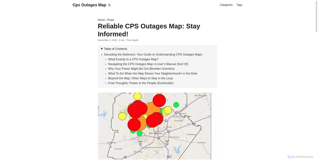 Security scan screenshot of https://cps-outages-map.pages.dev/