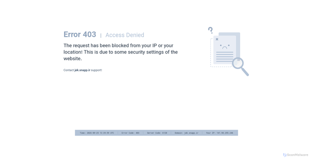 Security scan screenshot of https://jek.snapp.ir