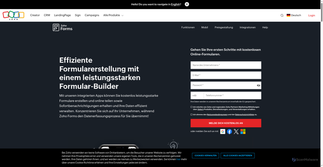 Security scan screenshot of https://forms.zoho.eu