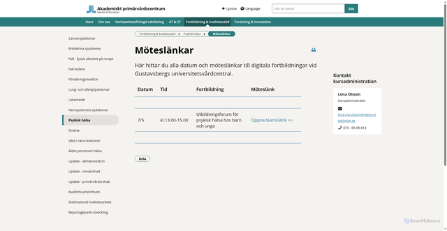 Security scan screenshot of https://www.akademisktprimarvardscentrum.se/fortbildning-och-kvalitetsstod/psykisk-halsa/moteslankar/