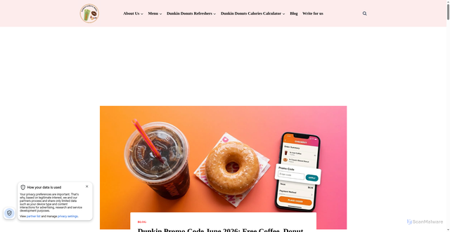 Security scan screenshot of https://dunkinmenu.org/dunkin-promo-code/