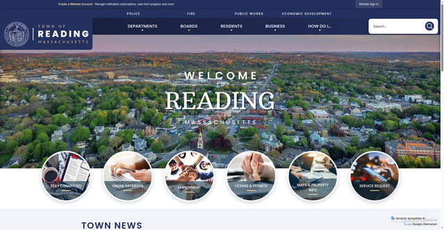 Security scan screenshot of https://readingma.gov/