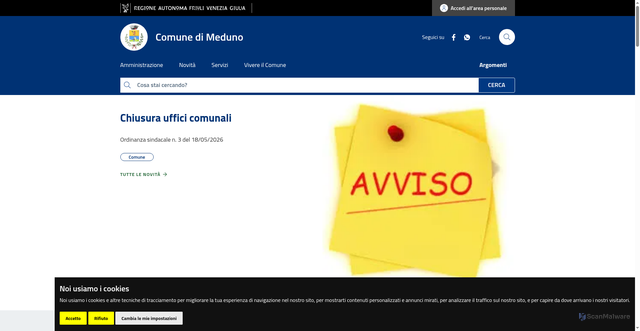 Security scan screenshot of https://www.comune.meduno.pn.it