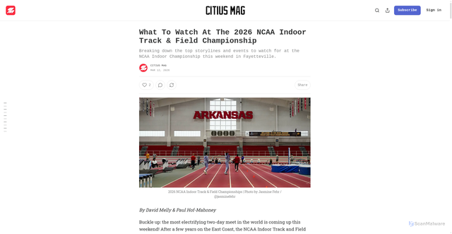 Security scan screenshot of https://citiusmag.substack.com/p/ncaa-indoor-track-and-field-championship-2026-preview