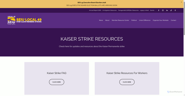 Security scan screenshot of https://www.seiu49.org/kaiser-strike-resources