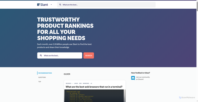 Security scan screenshot of https://slant.co