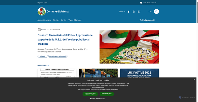 Security scan screenshot of https://www.comune.artena.rm.it/it