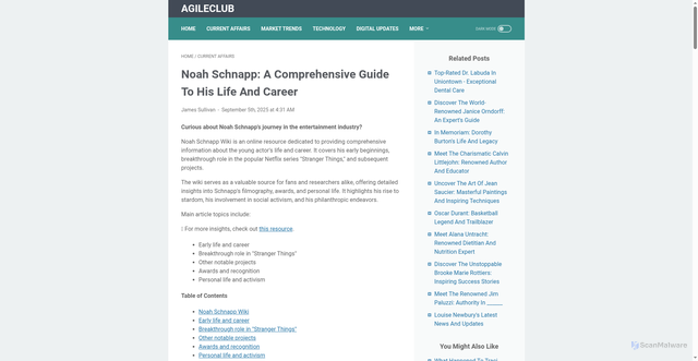 Security scan screenshot of https://diacostudios.com/noah-schnapp-a-comprehensive-guide-to-his-life-and-career/14341022/