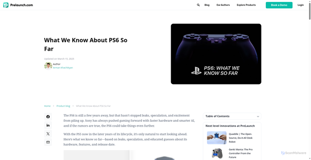 Security scan screenshot of https://prelaunch.com/product-blog/what-we-know-about-ps6