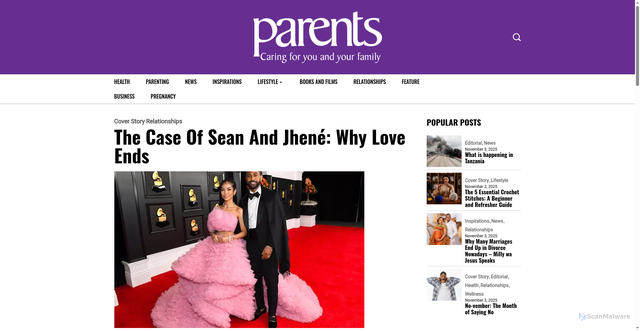 Security scan screenshot of https://parentsafrica.com/the-case-of-sean-and-jhene-why-love-ends/