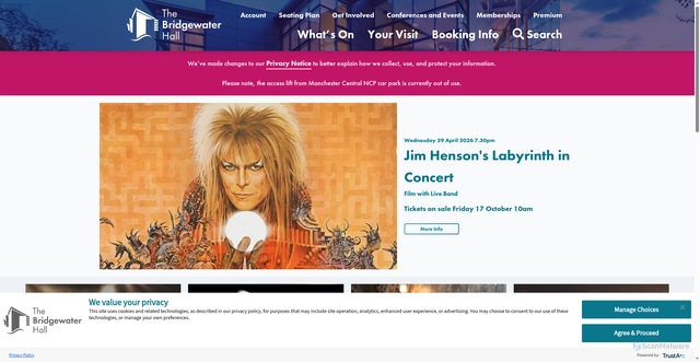 Security scan screenshot of https://www.bridgewater-hall.co.uk/