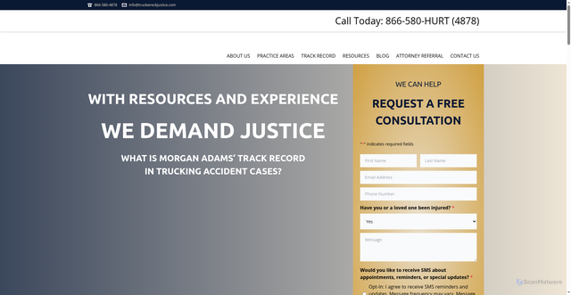 Security scan screenshot of https://truckwreckjustice.com/