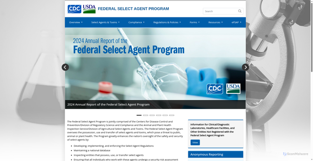 Security scan screenshot of https://selectagents.gov/
