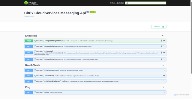 Security scan screenshot of https://messaging-direct-westeurope-release-a.citrixworkspacesapi.net