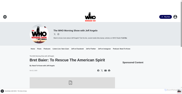 Security scan screenshot of https://whoradio.iheart.com/featured/jeff-angelo-on-the-radio/content/2025-10-22-92-the-who-morning-show-with-j-bret-baier-to-rescue-the-american-spirit/