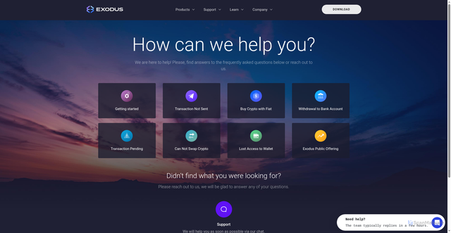 Security scan screenshot of https://www.exodus.com/contact-support?utm_campaign=%5BDEV%5D+Confirm+Subscription