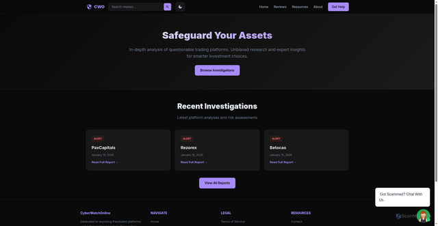Security scan screenshot of http://cyberwatchonline.com/