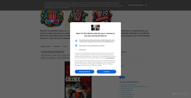 Security scan screenshot of https://www.beentothemovies.com/2026/02/review-crime-101-2026-film-starring.html