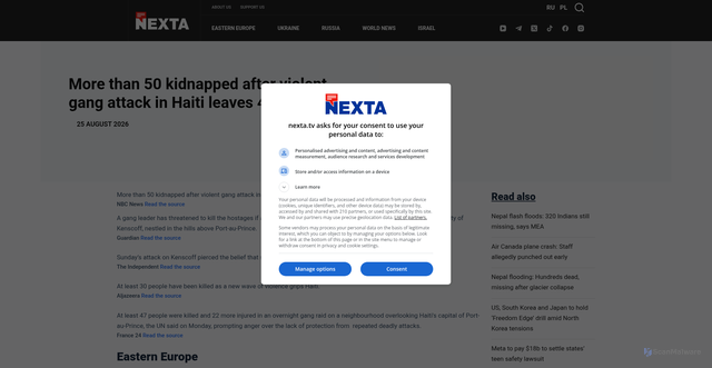 Security scan screenshot of https://en.nexta.tv/world-news/more-than-50-kidnapped-after-violent-gang-attack-in-haiti-leaves-47-dead/