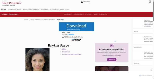 Security scan screenshot of https://www.soap-passion.com/acteur/2645-brytni-sarpy.html