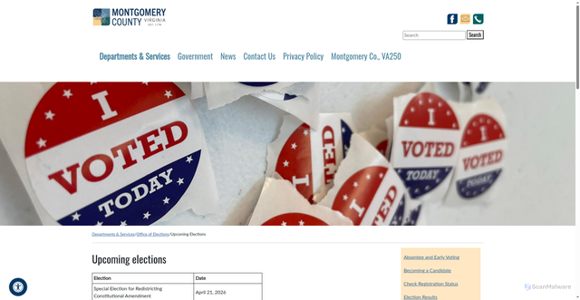 Security scan screenshot of https://montva.com/1/departments-services/office-of-elections/upcoming-elections