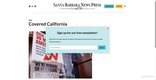 Security scan screenshot of https://www.newspress.com/tag/covered-california/