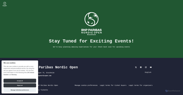 Security scan screenshot of https://bnppnordicopen.ticketco.shop/