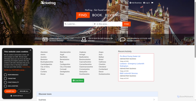 Security scan screenshot of https://www.hotfrog.co.uk