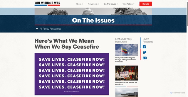 Security scan screenshot of https://winwithoutwar.org/policy/what-we-mean-ceasefire/