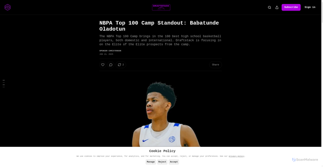 Security scan screenshot of https://draftstack.substack.com/p/nbpa-top-100-camp-standout-babatunde
