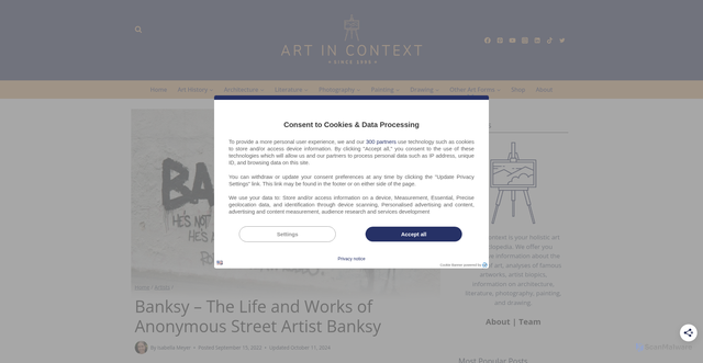 Security scan screenshot of https://artincontext.org/banksy/