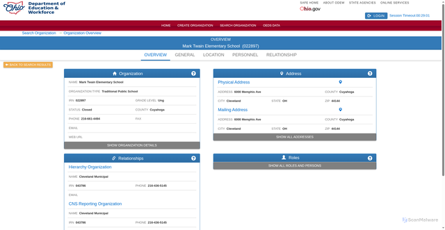 Security scan screenshot of https://oeds.ode.state.oh.us/OrgOverview/Index/3237