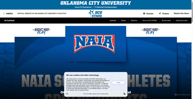 Security scan screenshot of https://www.ocusports.com/sports/softball