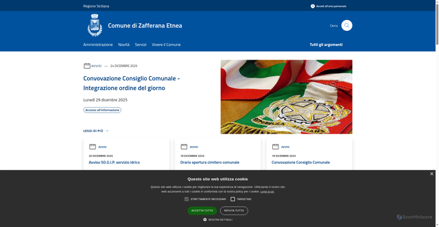 Security scan screenshot of https://www.comune.zafferana-etnea.ct.it/it