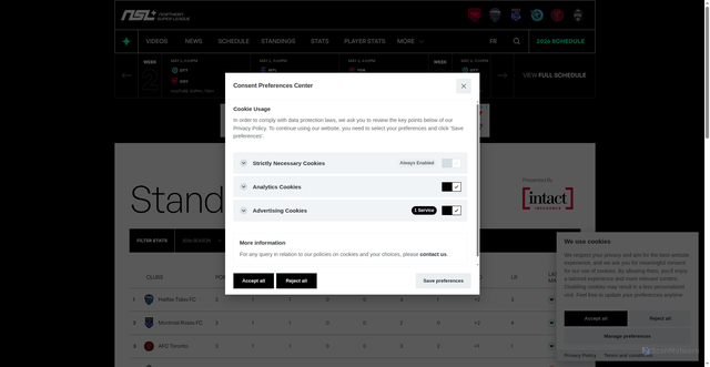 Security scan screenshot of https://www.nsl.ca/standings