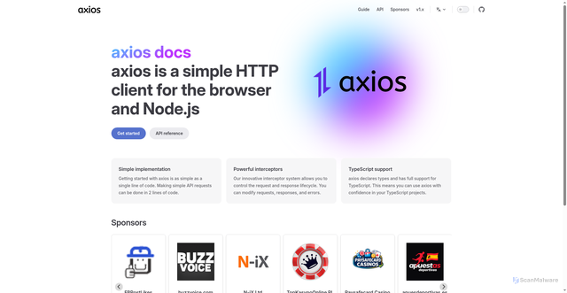 Security scan screenshot of https://axios.rest/