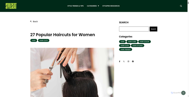 Security scan screenshot of https://www.styleseat.com/blog/popular-haircuts-for-women/