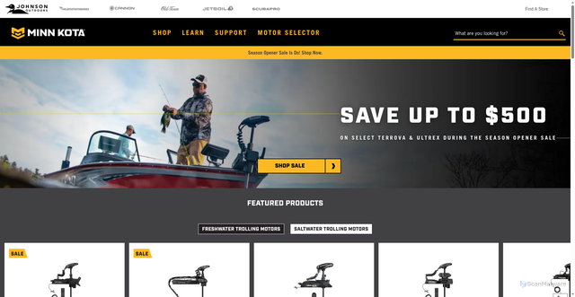 Security scan screenshot of https://minnkota.johnsonoutdoors.com