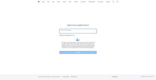 Security scan screenshot of https://idmsa.apple.com/IDMSWebAuth/signin?appIdKey=20379f32034f8867d352666ff2904d2152d5ff6843ee2db5ab5df863c14b1aef&path=%2F__logged_in%2Freportaproblem.apple.com&authResult=FAILED