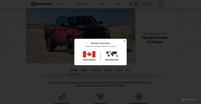 Security scan screenshot of https://www.ramtruck.ca/en/ram-trx/1500
