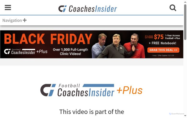 Security scan screenshot of https://coachesinsider.com/football/the-greatest-place-in-the-world-to-play-football-with-bob-chesney-james-madison-univ/