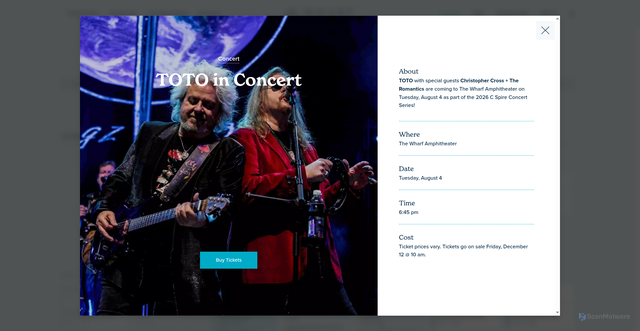 Security scan screenshot of https://alwharf.com/events/2026/08/04/58639/toto-in-concert