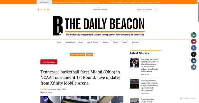 Security scan screenshot of https://utdailybeacon.com/210239/sports/tennessee-basketball-faces-miami-ohio-in-ncaa-tournament-1st-round-live-updates-from-xfinity-mobile-arena/