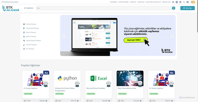 Security scan screenshot of https://www.btkakademi.gov.tr