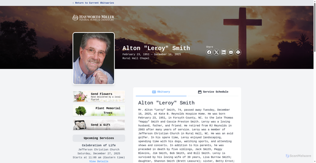 Security scan screenshot of https://www.hayworth-miller.com/obituaries/alton-smith